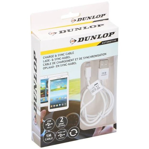 DUNLOP USB–Micro USB laidas 1 m, baltas