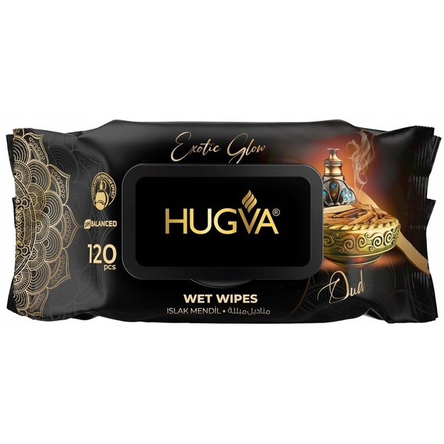 HUGVA Exotic Glow Oud drėgnos parfumuotos servetėlės, 120 vnt.