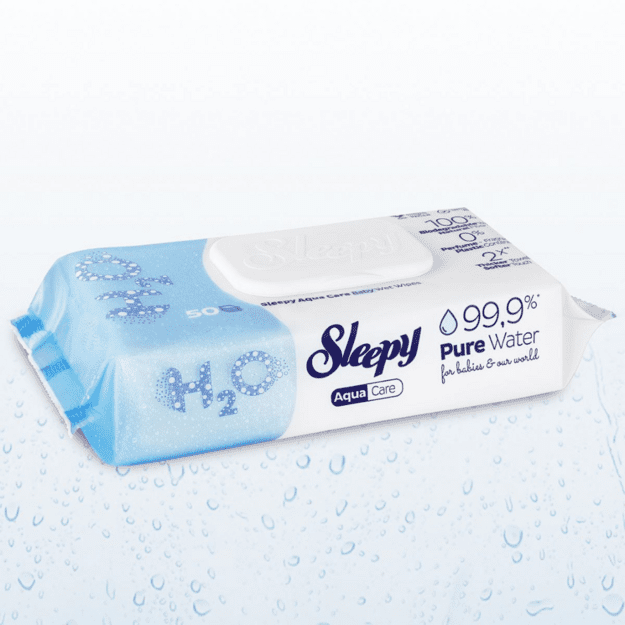 Sleepy Aqua Care 99,9 % vandens drėgnos servetėlės kūdikiams, 50 vnt.