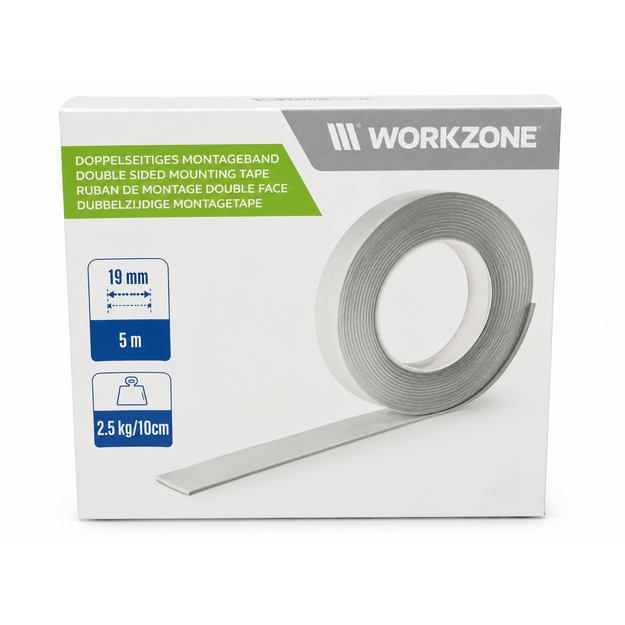 WORKZONE dvipusė montavimo juosta 19 mm × 5 m