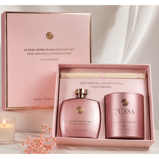 Luxury Perfums Addict namų kvapų dovanų rinkinys – difuzorius 100 ml ir kvapni žvakė