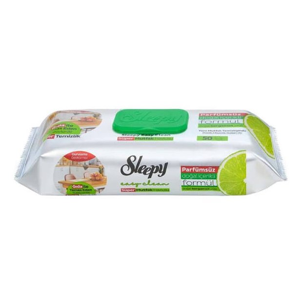 Sleepy Easy Clean virtuvinės valomosios drėgnos servetėlės su bergamočių aliejumi, 50 vnt.