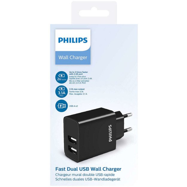 Philips DLP2610/12 USB sieninis įkroviklis, 2 × USB, 3,1 A