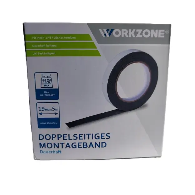 WORKZONE dvipusė montavimo juosta 19 mm × 5 m, 3,3 kg / 10 cm