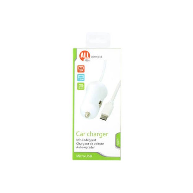 ALLRIDE automobilinis įkroviklis Micro USB 1 A, 12–24 V, 120 cm