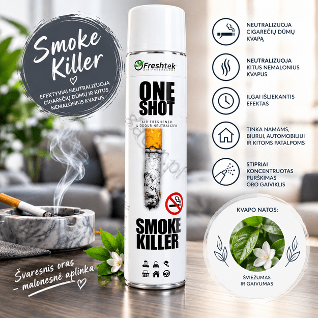 Freshtek ONE SHOT Smoke Killer dūmų ir nemalonių kvapų neutralizatorius, 600 ml