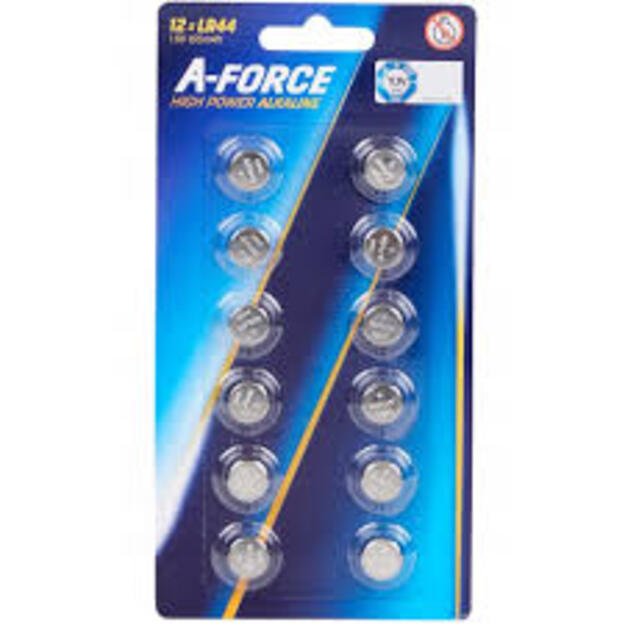 A-Force LR44 / AG13 šarminės baterijos, 12 vnt.