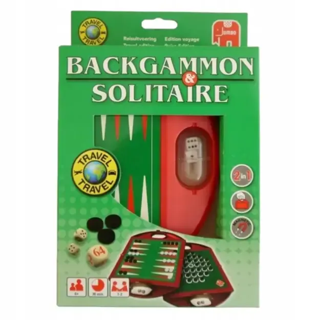 Backgammon & Solitaire „Travel“ – kompaktiškas stalo žaidimas 2 in 1